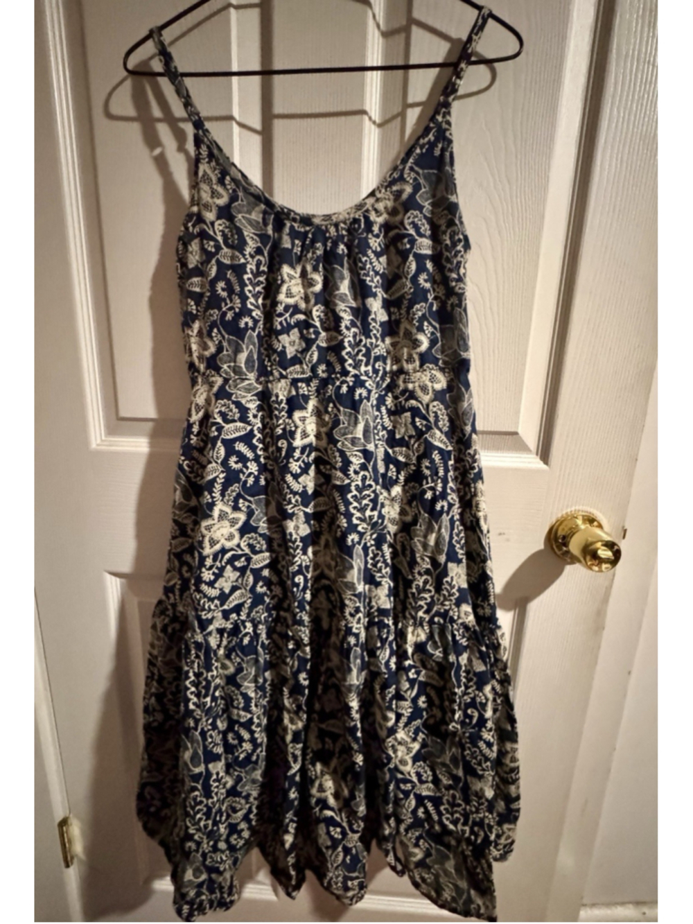 Roller Rabbit POM Dakota Dress XS Navy Floral Boho Midi Adjustable Strap Cotton - Picture 6 of 11